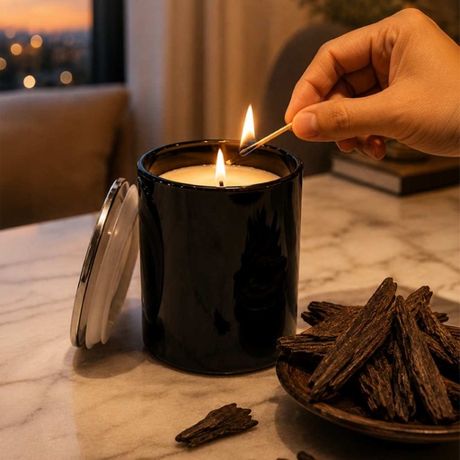 SHAMS- Arabian Oud Scented Candle with Metal Lid - Black 