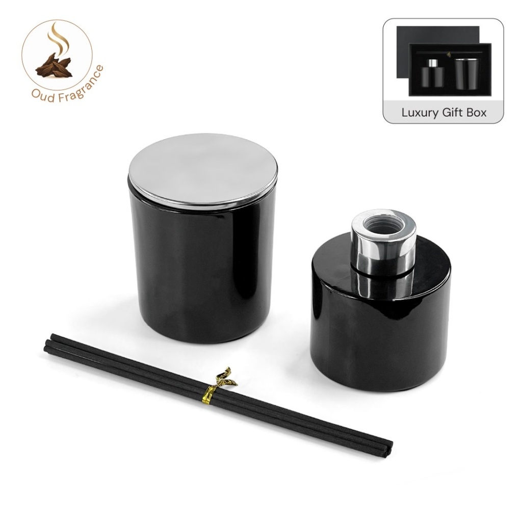 PROVENCE - Arabian Oud Scented Candle and Diffuser Set - Black 