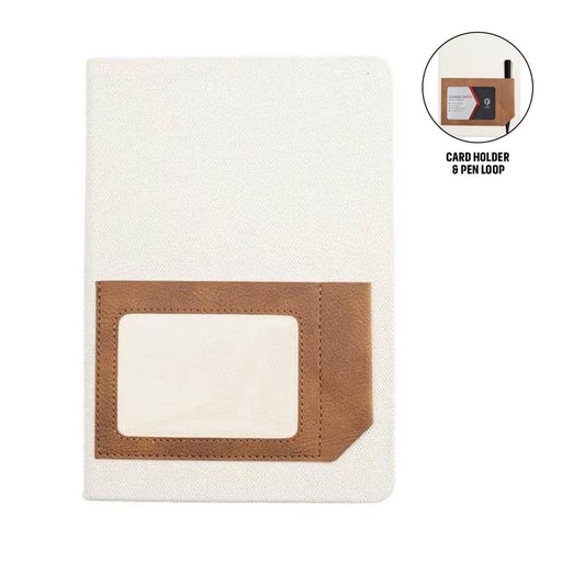 [NBSN 5362] ADANA - Santhome Recycled Canvas A5 Hard Cover Notebook with PU Pocket - Beige